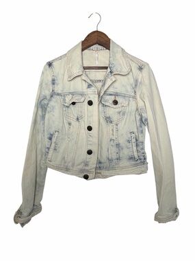 Free People Acid Wash Distressed Denim Jacket Size 2